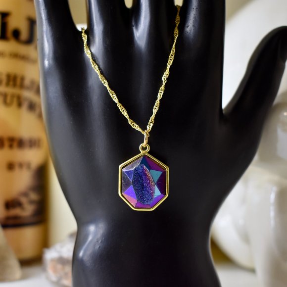 Destiney Creations Jewelry - Handmade Faceted Purple & Gold Druzy Gem Necklace